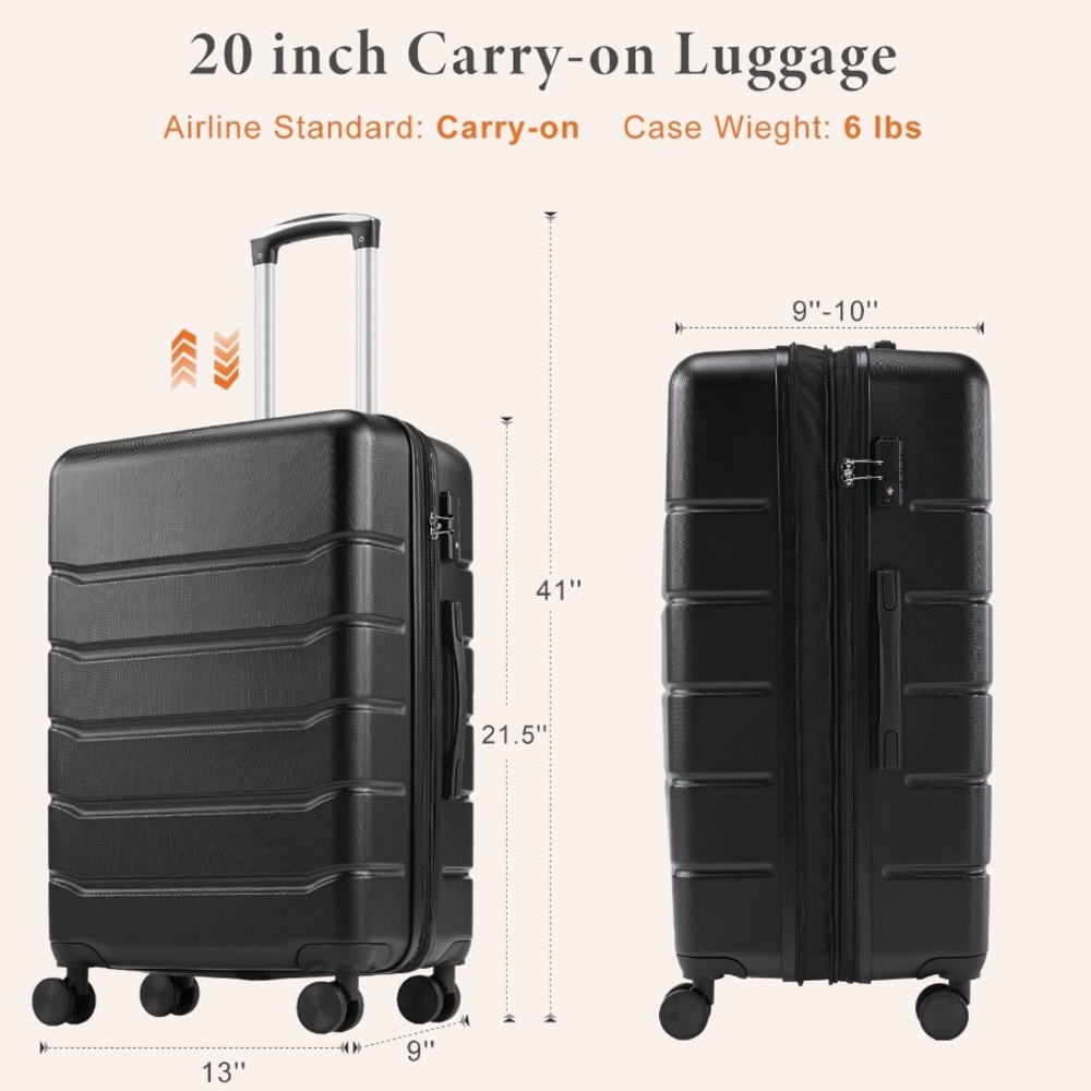 Hardshell Spinner Suitcase in Black 20in CarryOn - Picture 3 of 8